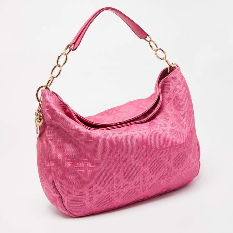 Pre Owned Dior Pink Cannage Canvas Lady Dior Hobo