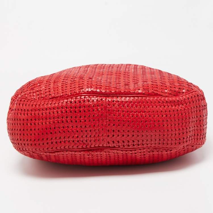 Pre Owned Dior Red Woven Leather Lady Dior Hobo