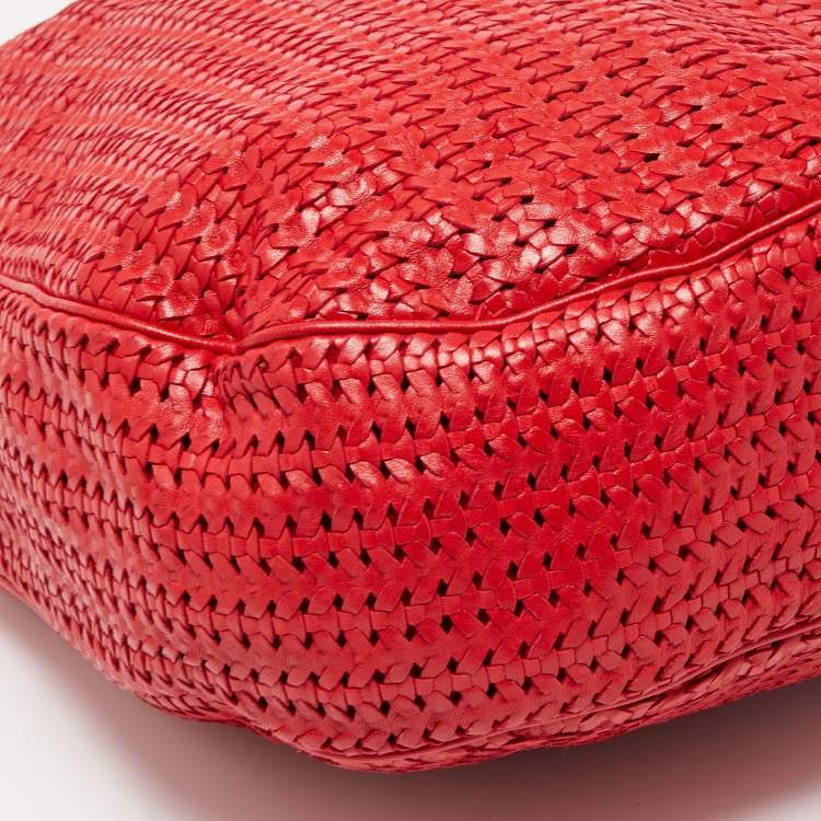 Pre Owned Dior Red Woven Leather Lady Dior Hobo