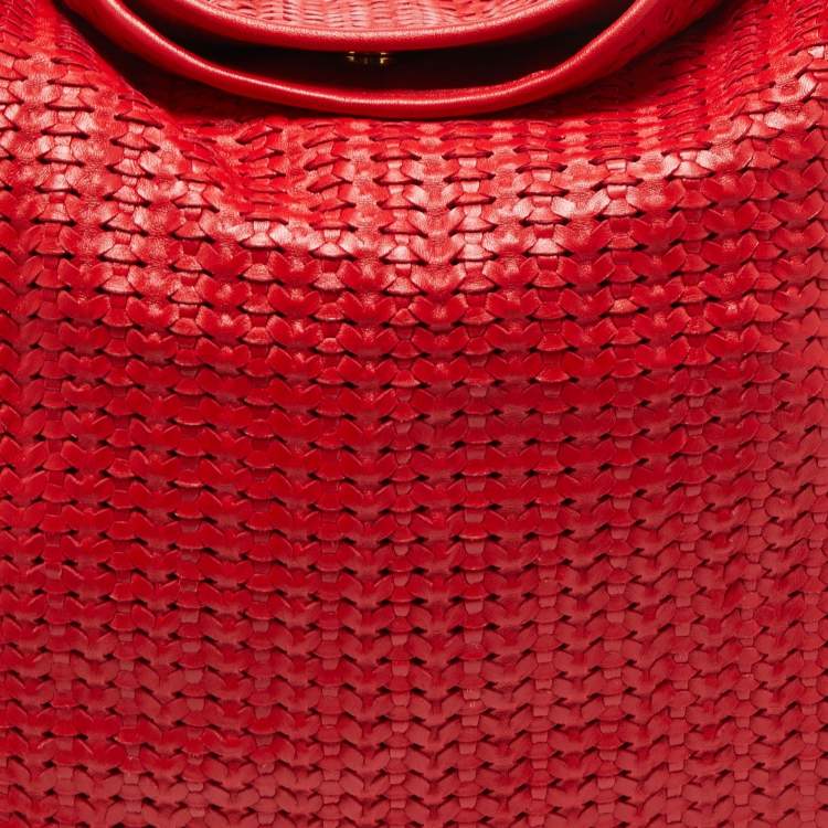 Pre Owned Dior Red Woven Leather Lady Dior Hobo