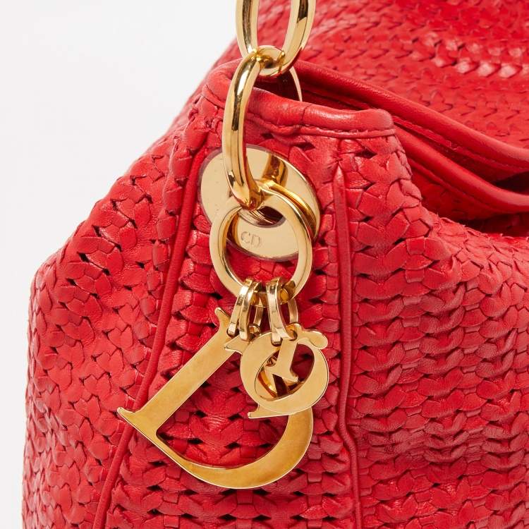 Pre Owned Dior Red Woven Leather Lady Dior Hobo