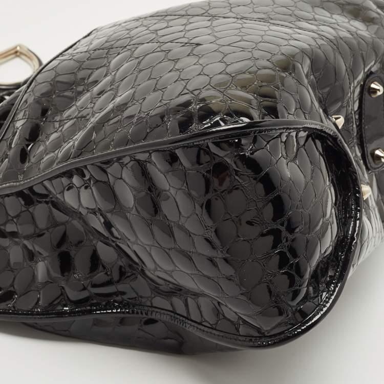 Pre Owned Dior Black Croc Embossed Patent Leather 61 Hobo
