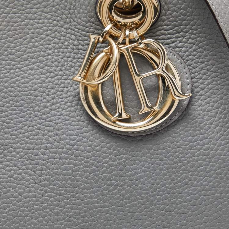 Pre Owned Dior Grey Leather Medium Diorissimo Shopper Tote