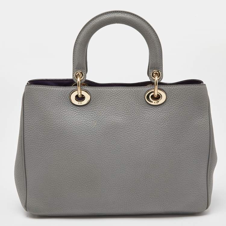 Pre Owned Dior Grey Leather Medium Diorissimo Shopper Tote