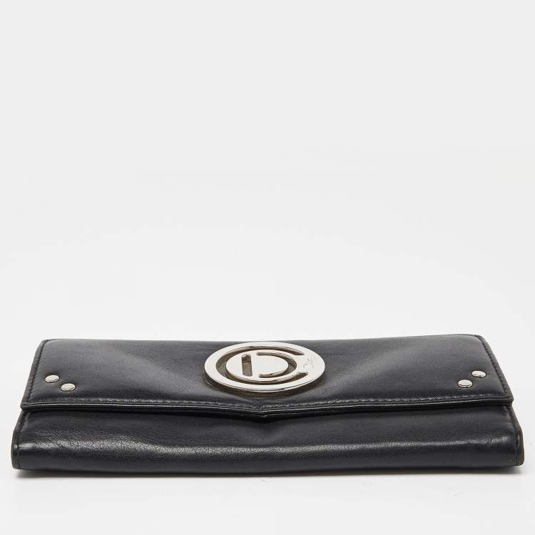 Pre Owned Dior Black Leather Flap Continental Wallet