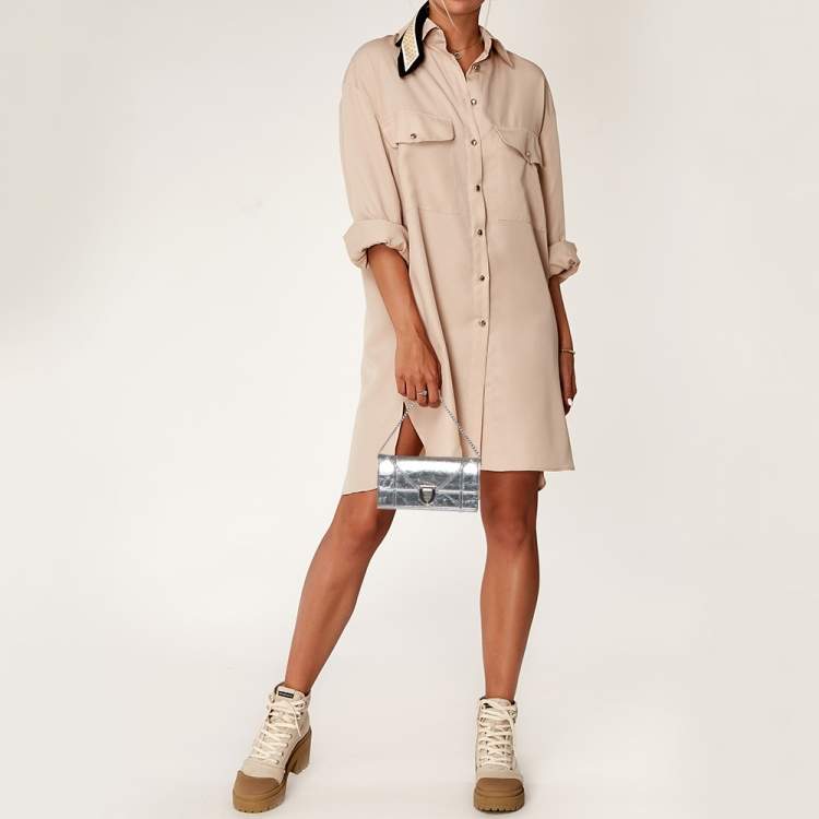 Pre Owned Dior Silver Leather Diorama Wallet On Chain