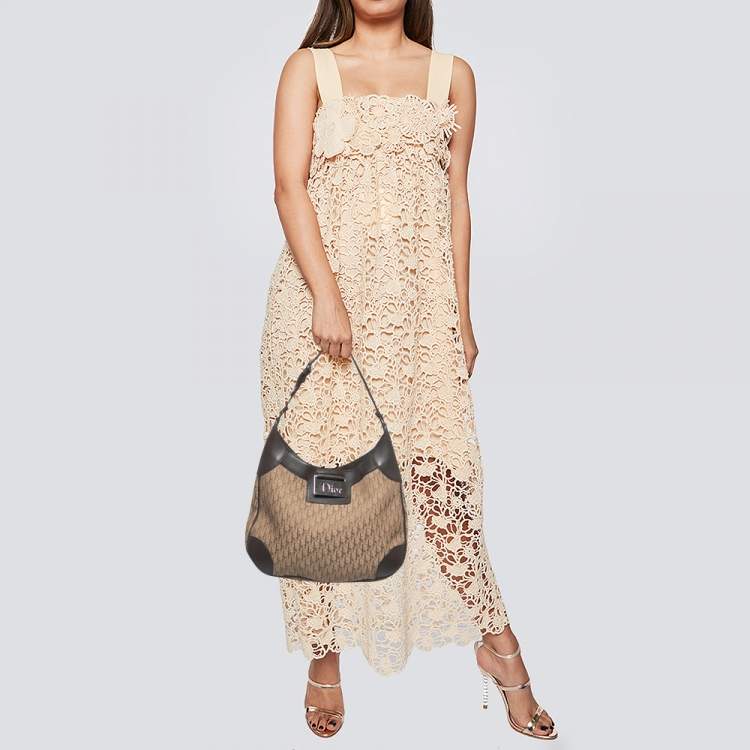 Pre Owned Dior Ebony/Beige Oblique Canvas Street Chic Trotter Hobo