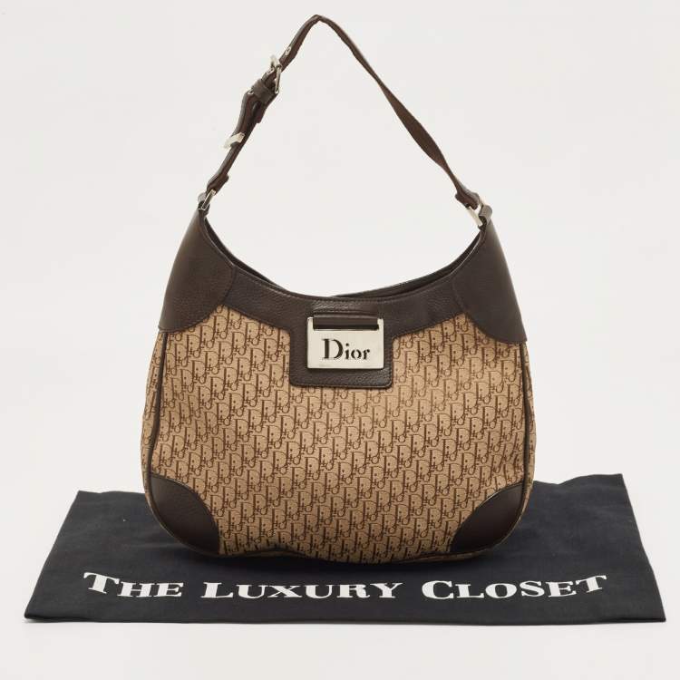 Pre Owned Dior Ebony/Beige Oblique Canvas Street Chic Trotter Hobo