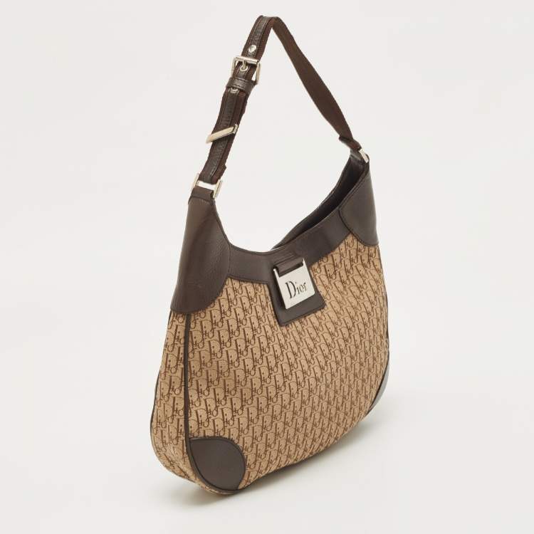 Pre Owned Dior Ebony/Beige Oblique Canvas Street Chic Trotter Hobo