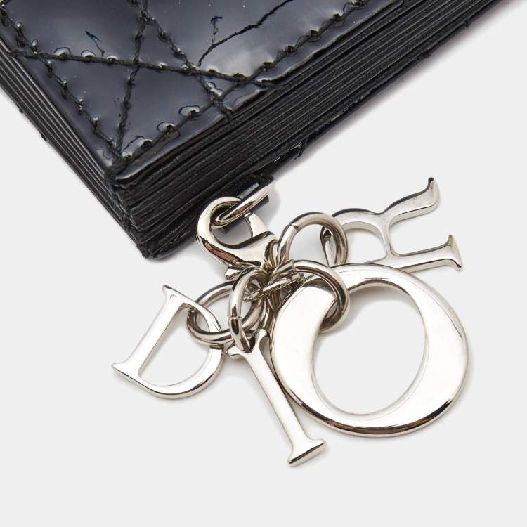 Pre Owned Dior Black Cannage Patent Leather Lady Dior 5 Gusset Card Holder