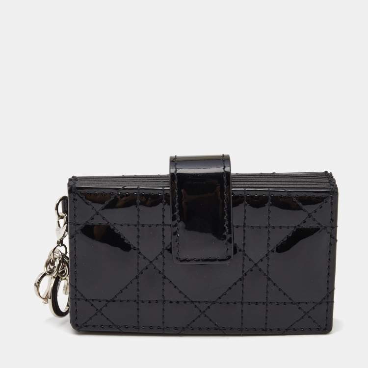 Pre Owned Dior Black Cannage Patent Leather Lady Dior 5 Gusset Card Holder