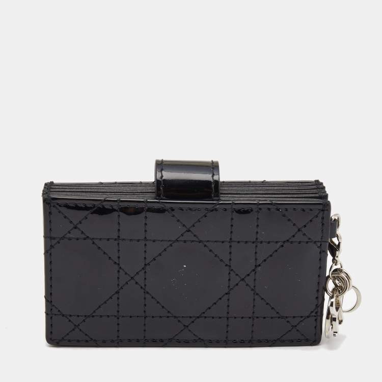 Pre Owned Dior Black Cannage Patent Leather Lady Dior 5 Gusset Card Holder