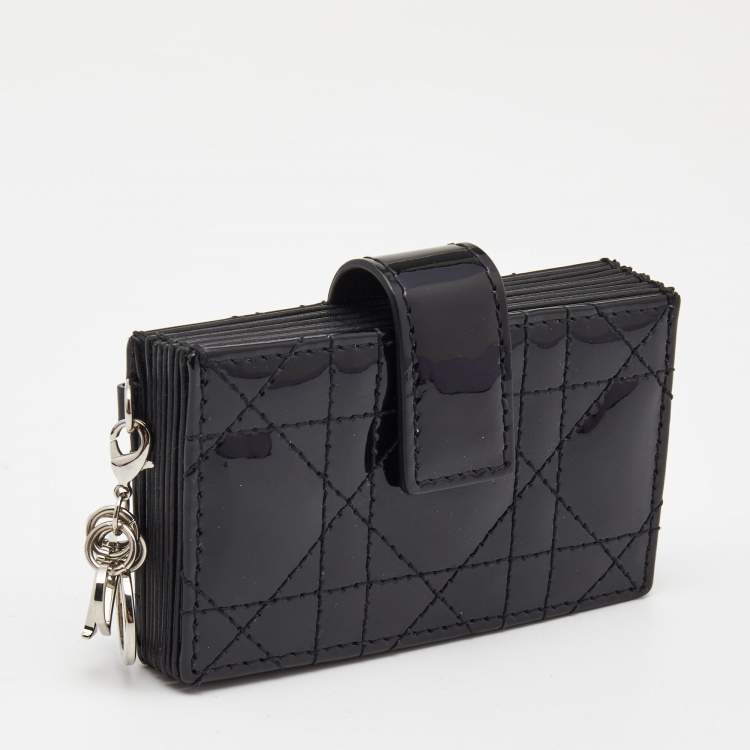Pre Owned Dior Black Cannage Patent Leather Lady Dior 5 Gusset Card Holder