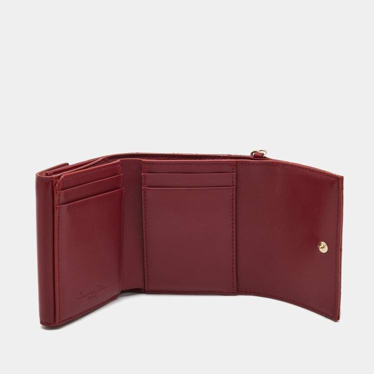 Pre Owned Dior Red Cannage Patent Leather Lady Dior Compact Wallet