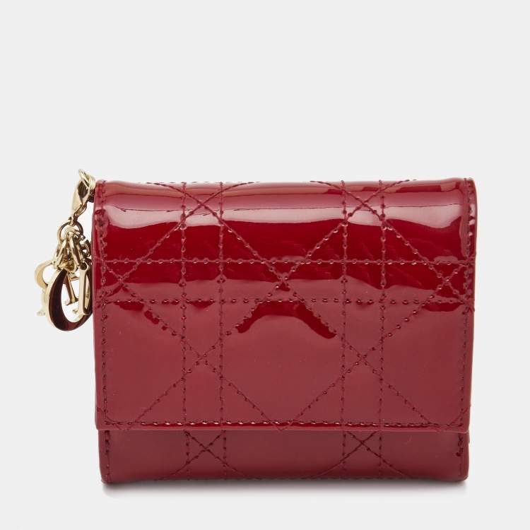 Dior Red Cannage Patent Leather Lady Dior 5 Gusset Card Holder at