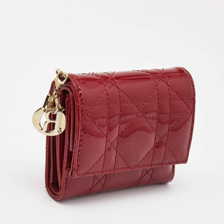 Pre Owned Dior Red Cannage Patent Leather Lady Dior Compact Wallet