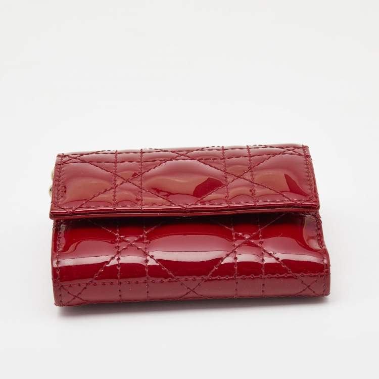 Pre Owned Dior Red Cannage Patent Leather Lady Dior Compact Wallet