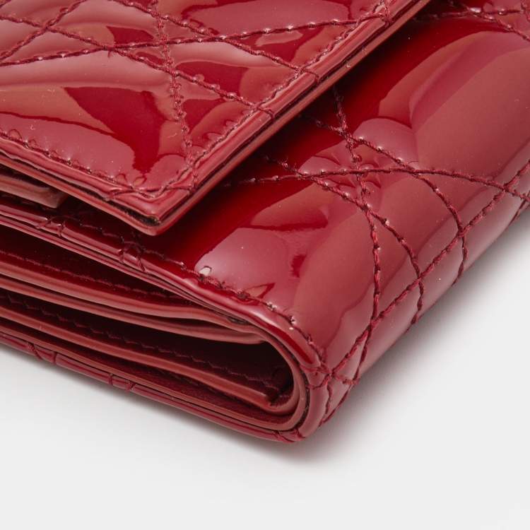 Pre Owned Dior Red Cannage Patent Leather Lady Dior Compact Wallet