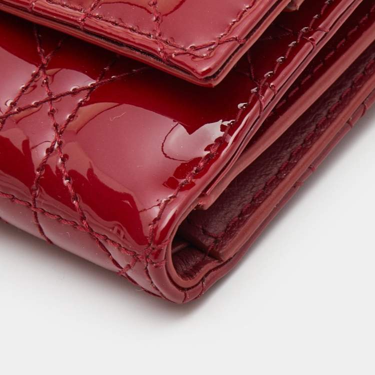 Pre Owned Dior Red Cannage Patent Leather Lady Dior Compact Wallet