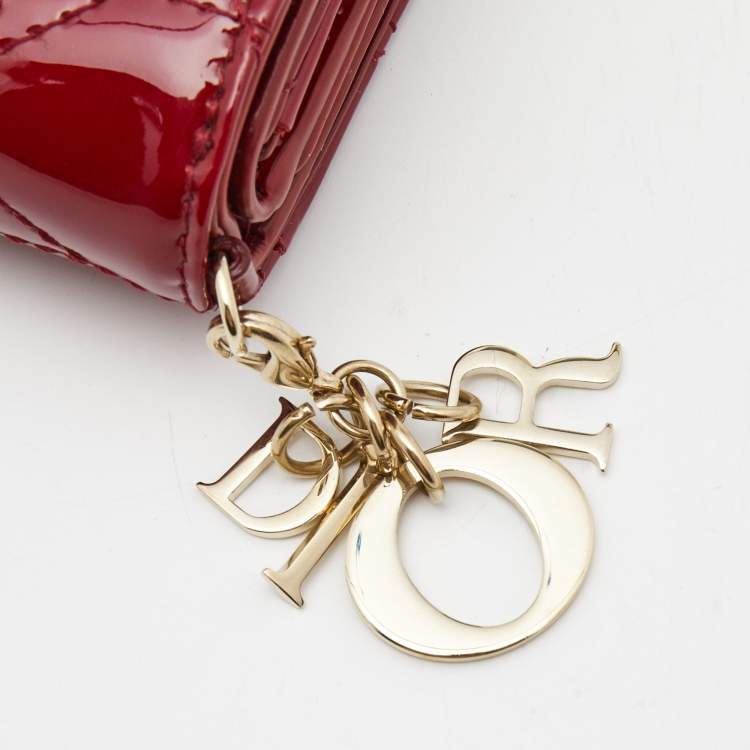 Pre Owned Dior Red Cannage Patent Leather Lady Dior Compact Wallet