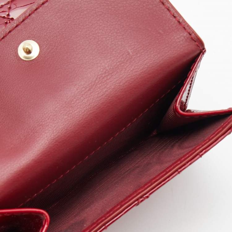 Pre Owned Dior Red Cannage Patent Leather Lady Dior Compact Wallet