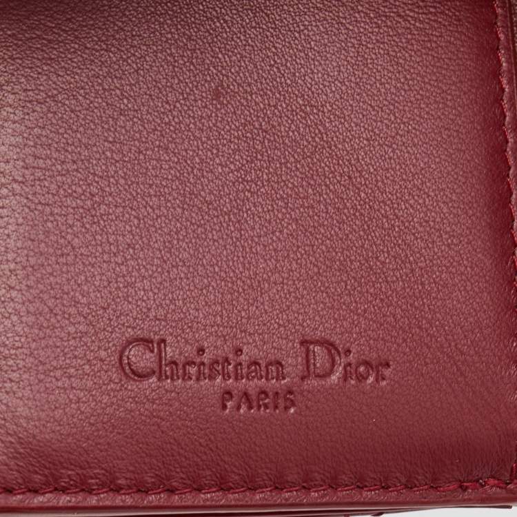 Pre Owned Dior Red Cannage Patent Leather Lady Dior Compact Wallet
