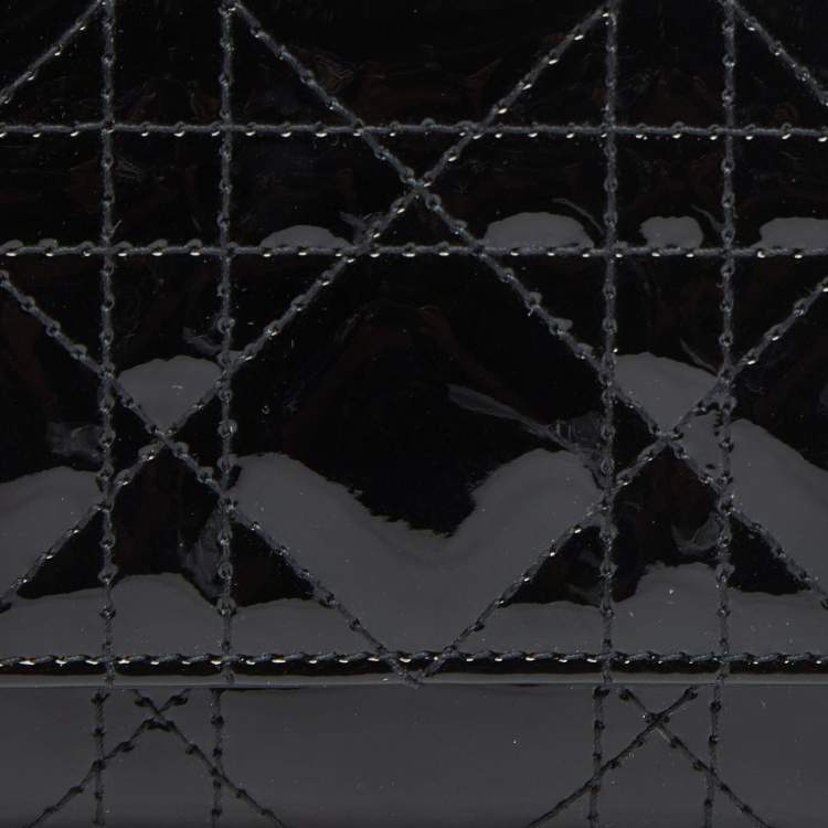 Pre Owned Dior Black Cannage Patent Leather Lady Dior Card Holder