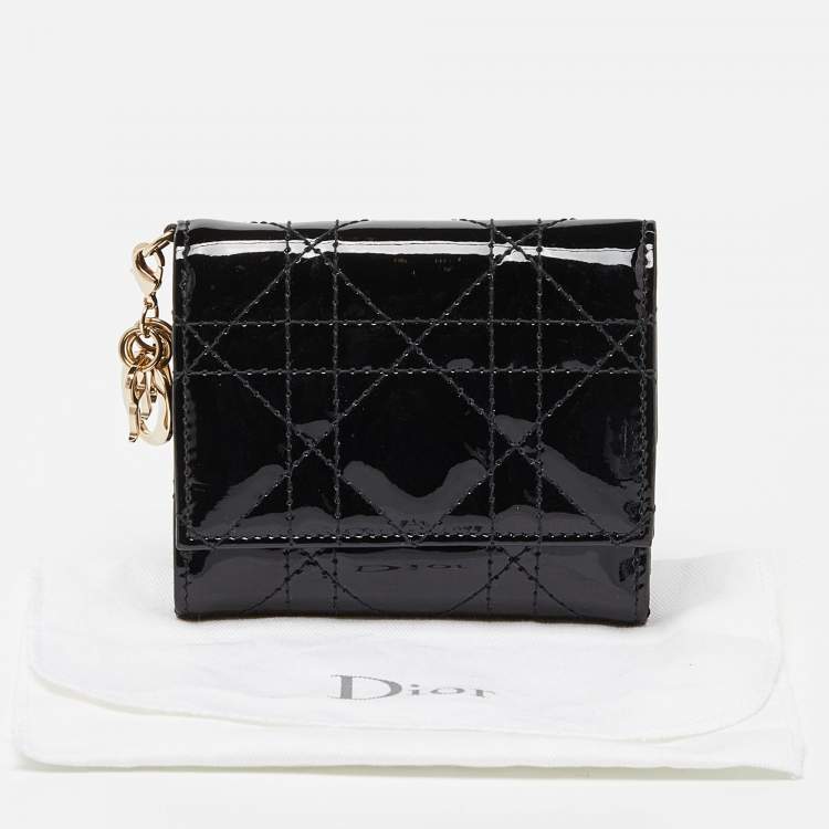 Pre Owned Dior Black Cannage Patent Leather Lady Dior Card Holder