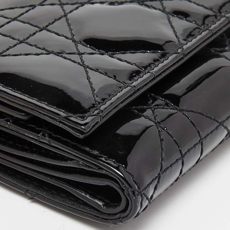 Pre Owned Dior Black Cannage Patent Leather Lady Dior Card Holder