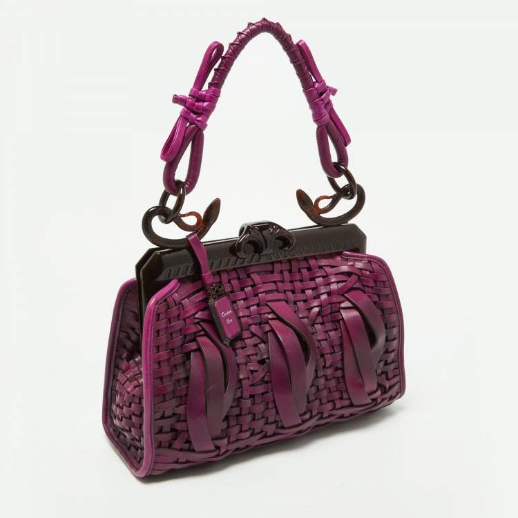 Pre Owned Dior Purple Woven Leather Medium Limited Edition Samourai 1947 Frame Bag