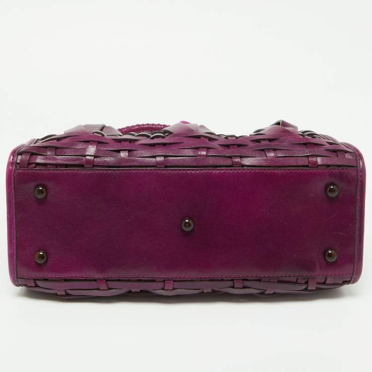 Pre Owned Dior Purple Woven Leather Medium Limited Edition Samourai 1947 Frame Bag