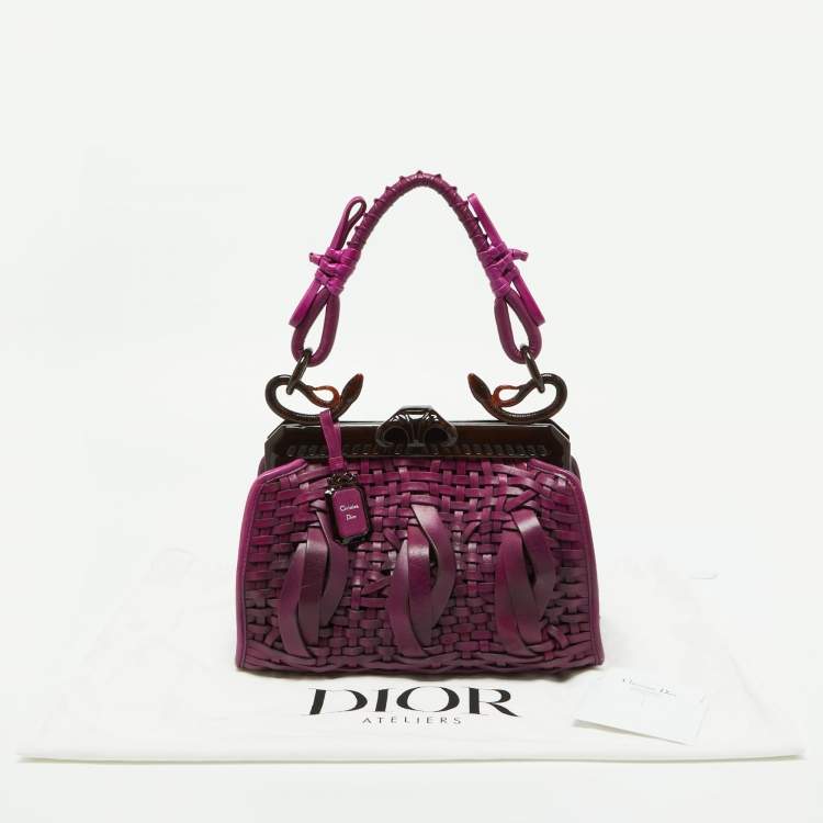 Pre Owned Dior Purple Woven Leather Medium Limited Edition Samourai 1947 Frame Bag