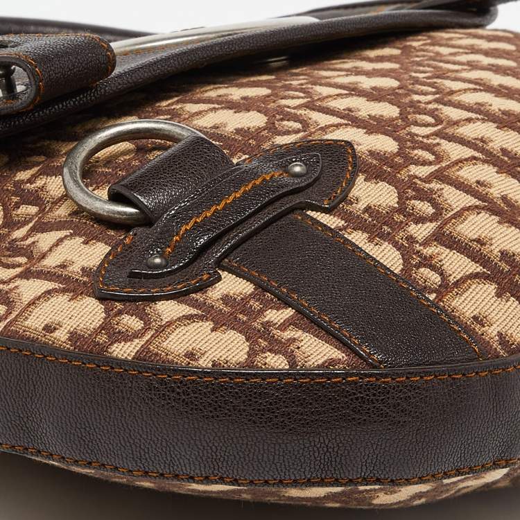 Pre Owned Dior Brown Oblique Canvas and Leather CD Logo Flap Hobo