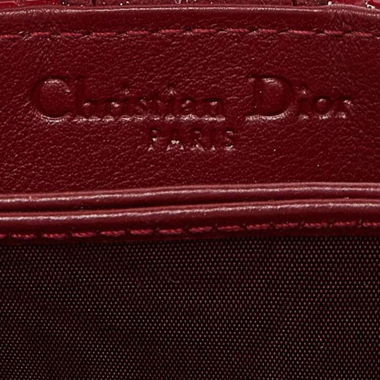 Pre Owned Dior Red Cannage Patent Leather Lady Dior 5 Gusset Card Holder