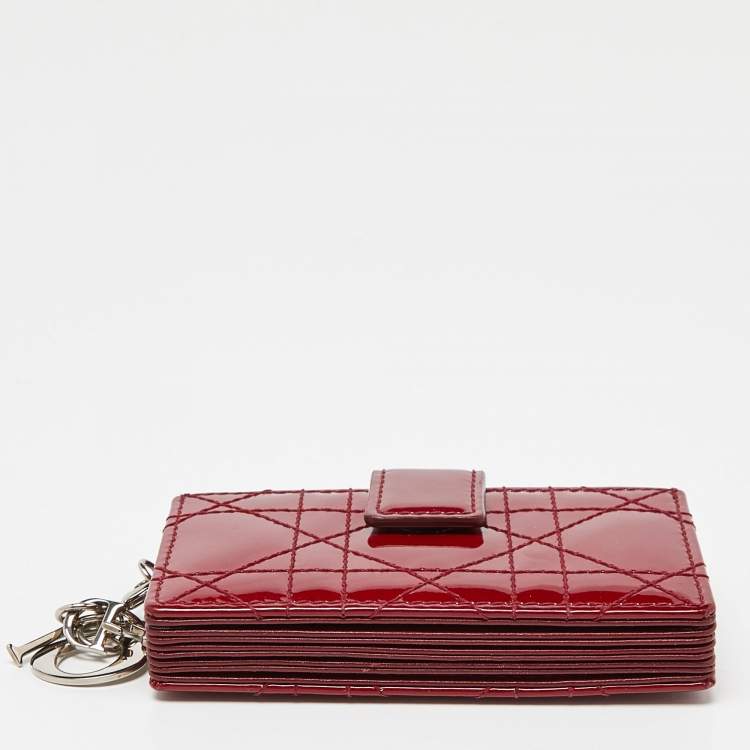 Pre Owned Dior Red Cannage Patent Leather Lady Dior 5 Gusset Card Holder