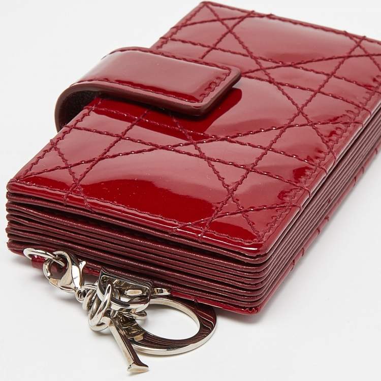 Pre Owned Dior Red Cannage Patent Leather Lady Dior 5 Gusset Card Holder