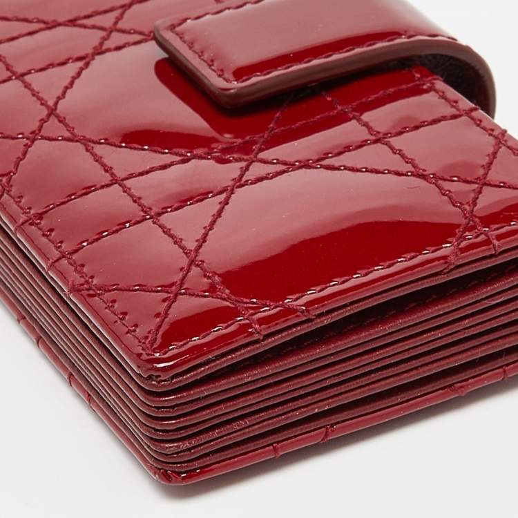 Pre Owned Dior Red Cannage Patent Leather Lady Dior 5 Gusset Card Holder