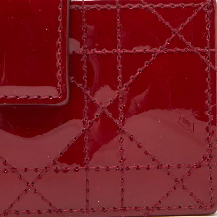 Pre Owned Dior Red Cannage Patent Leather Lady Dior 5 Gusset Card Holder