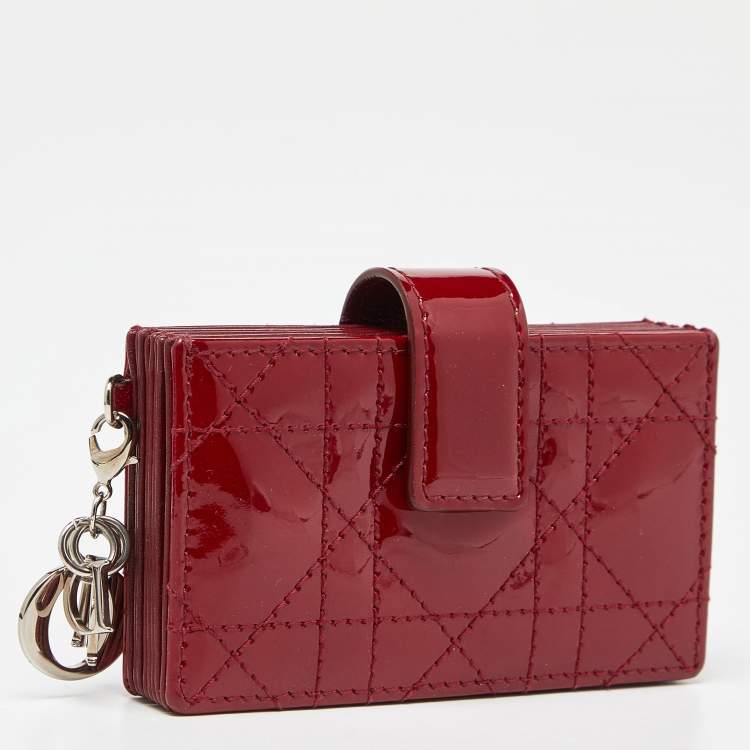 Pre Owned Dior Red Cannage Patent Leather Lady Dior 5 Gusset Card Holder