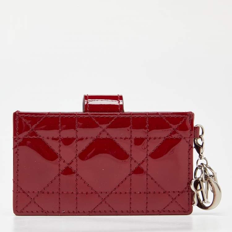 Pre Owned Dior Red Cannage Patent Leather Lady Dior 5 Gusset Card Holder