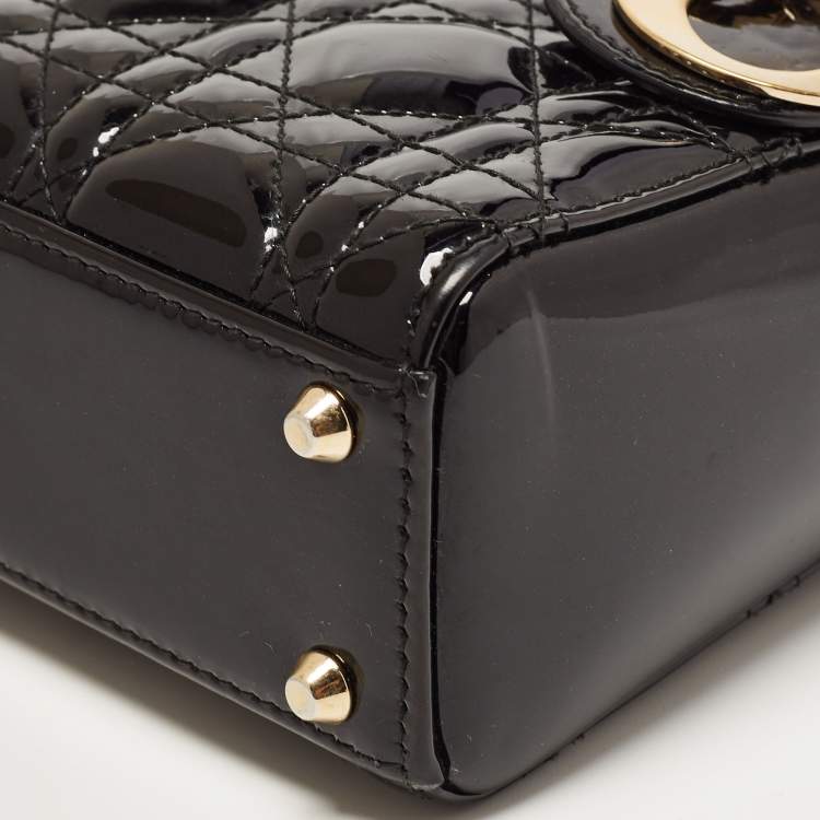 Pre Owned Dior Black Cannage Patent Leather Mini Lady Dior Tote