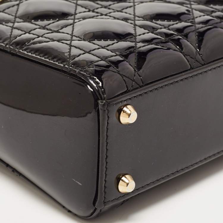 Pre Owned Dior Black Cannage Patent Leather Mini Lady Dior Tote