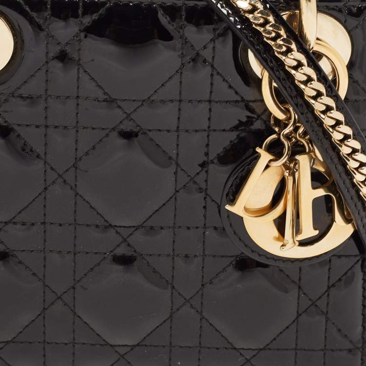 Pre Owned Dior Black Cannage Patent Leather Mini Lady Dior Tote