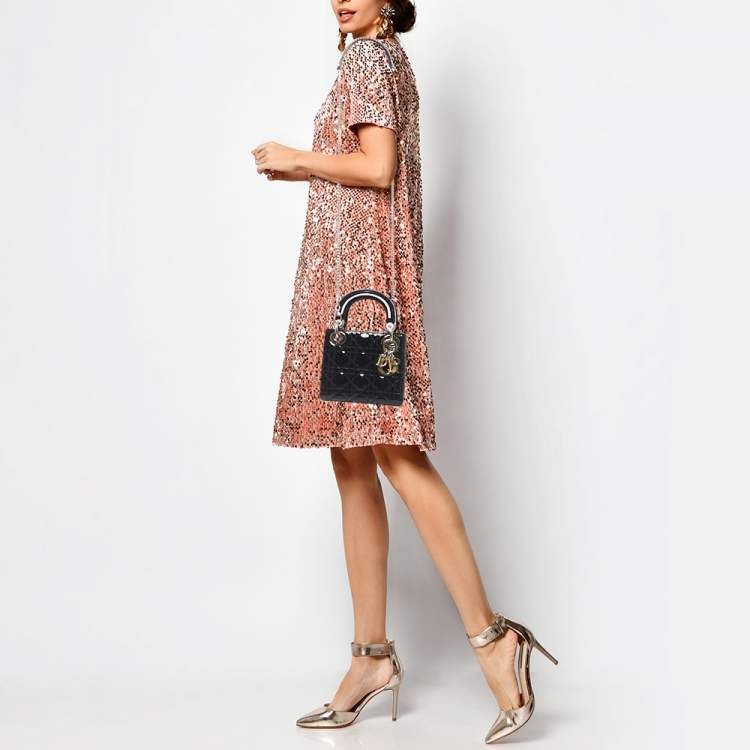 Pre Owned Dior Black Cannage Patent Leather Mini Lady Dior Tote