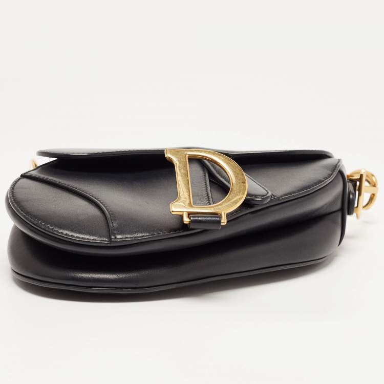Pre Owned Dior Black Leather Mini Saddle Bag
