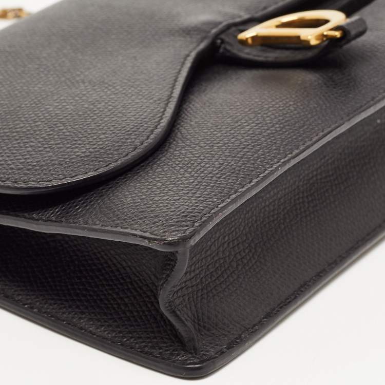 مملوكة مسبقًا Dior Black Grained Leather Saddle Chain Pouch