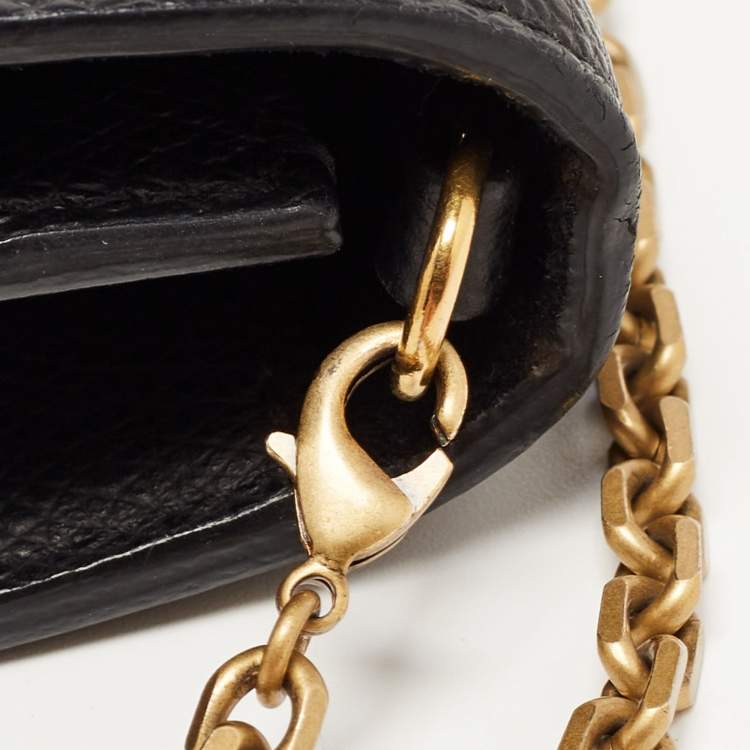 مملوكة مسبقًا Dior Black Grained Leather Saddle Chain Pouch