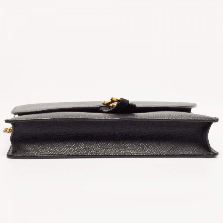 مملوكة مسبقًا Dior Black Grained Leather Saddle Chain Pouch