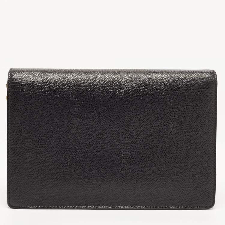 مملوكة مسبقًا Dior Black Grained Leather Saddle Chain Pouch
