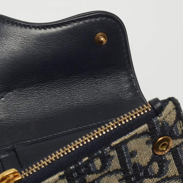 Pre Owned Dior Blue Oblique Canvas Saddle Card Holder